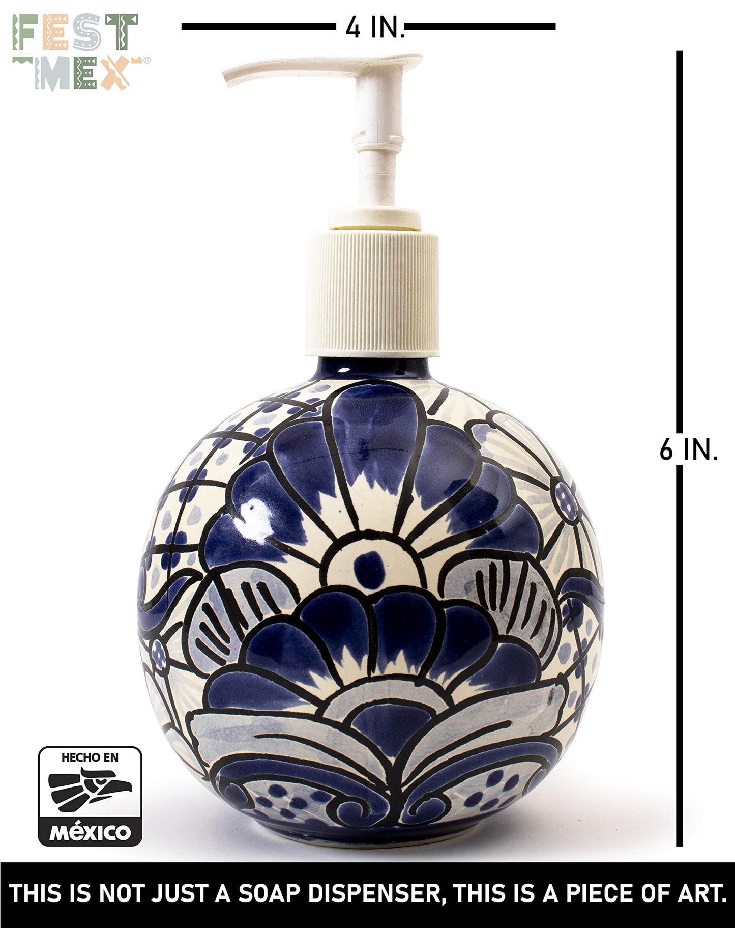 Authentic Mexican Talavera Soap and Lotion Dispenser Colorful Kitchen Decor- Hand Painted - Mexican Pottery - Made in Mexico (Blue)