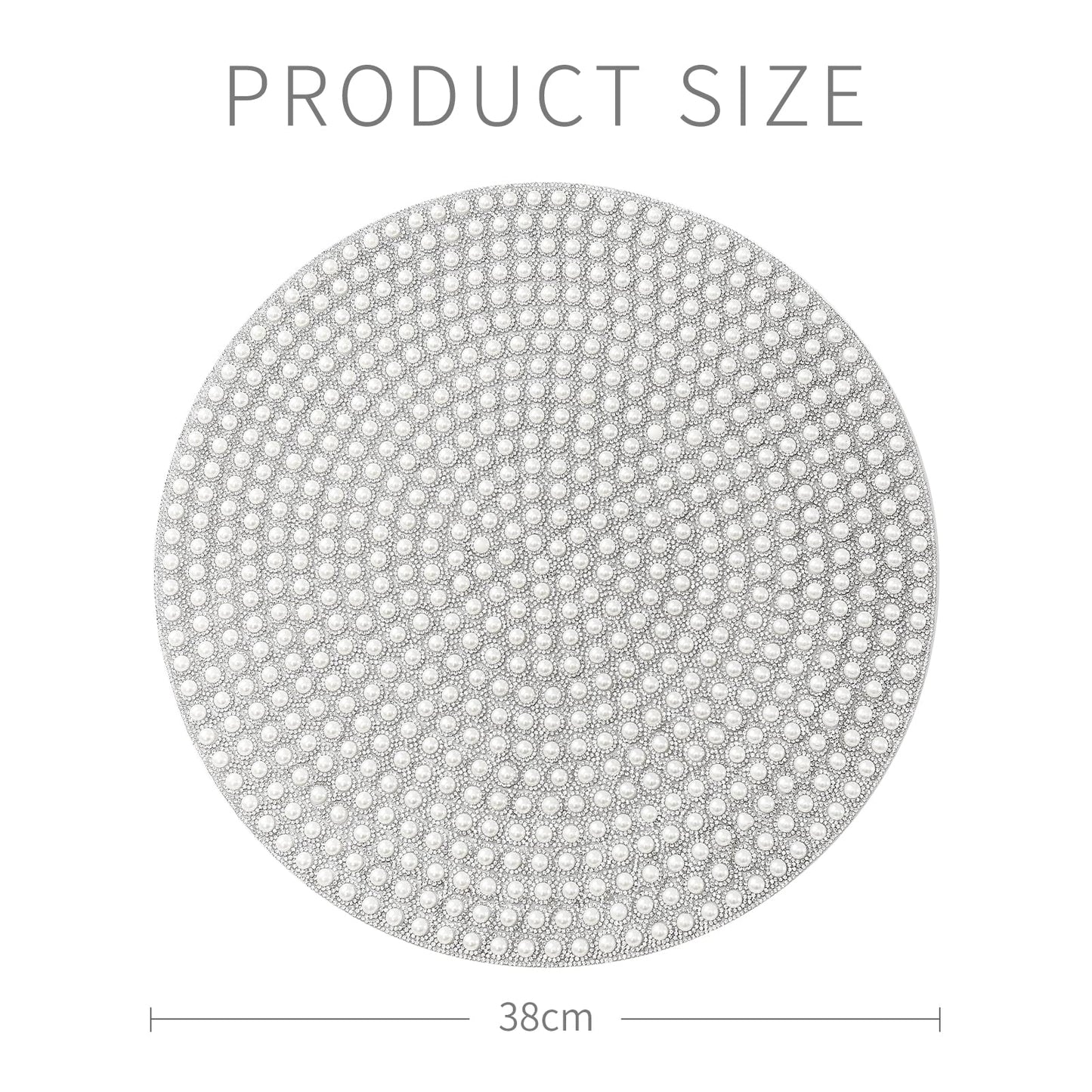 Pearl Round Placemat, 15-inch Anti-Slip Tablescapes Decorations Sparkling Bling Rhinestones Silver Placemat for Nightstand Tablecloths Centerpiece Standing T-Lights Candles Vases Mat