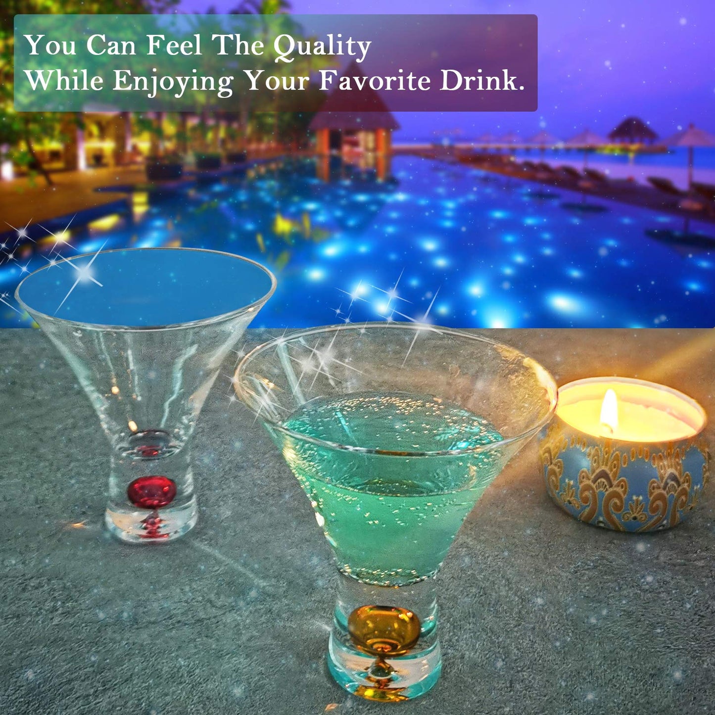 GBESTWOOW Martini Glasses Set of 4 - Christmas Gift Stemless Crystal Margarita Glasses 6oz Hand Blown Colored Cocktail Glasses Great for Martini, Margarita - Color Will Not Leak Off-Hand Wash Only