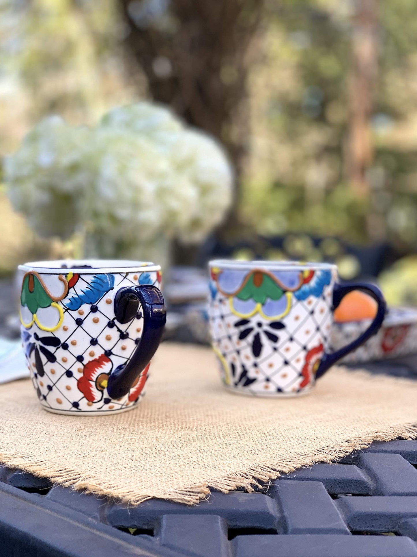 Global Crafts Encantada Handmade Hand-Painted Authentic Mexican Pottery Mugs (1-Pack, Dots & Flowers)