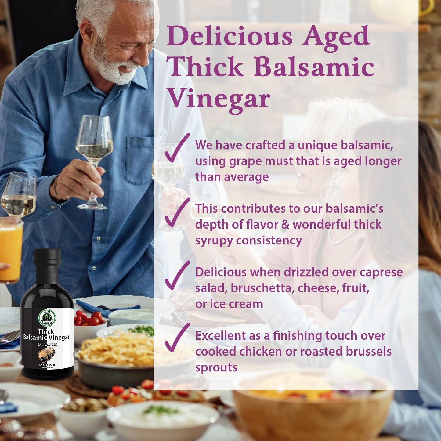 M.G. PAPPAS Thick Aged Balsamic Vinegar from Italy - Gourmet Balsamic Italian Vinegar - A Great Addition to Vinaigrettes, Salads & Dressings - No Preservatives, No Added Sugar - 8.5 Fl Oz (250ml)