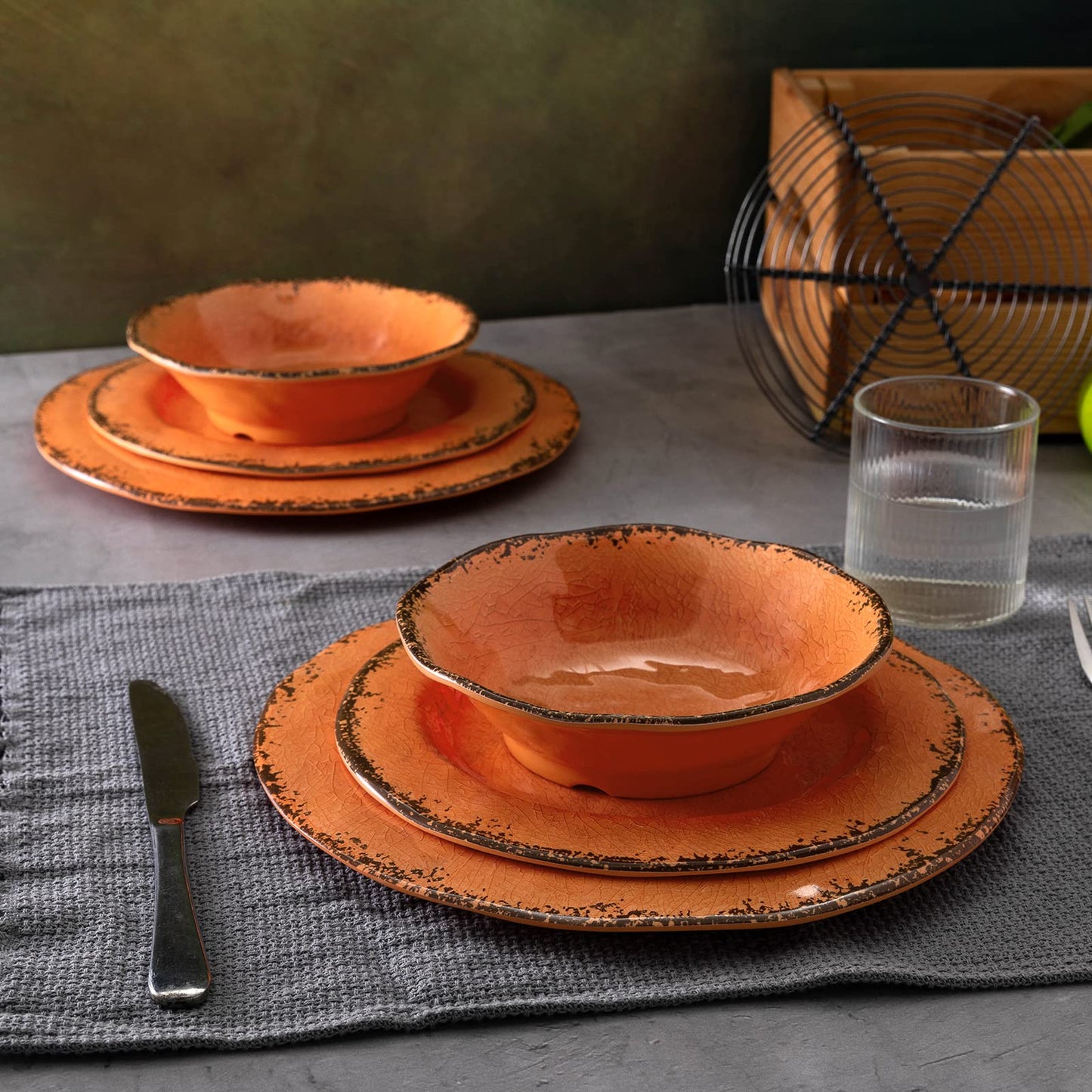 Tangerine Melamine Serving Tray/Platters Set of 2, 17.5" x 10", 2-Piece Large Rectangular Melamine Platter Set for Serving Food, Orange
