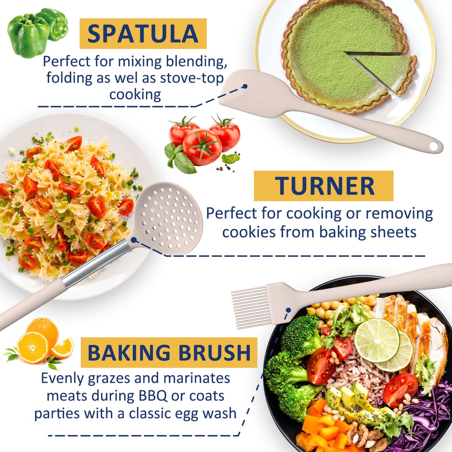 Khaki 24-Piece Silicone Cooking Utensil Set, Fungun Non-stick Kitchen Utensil 24 Pcs Cooking Utensils Set, Heat Resistant Cookware, Silicone Kitchen Tools Gift with Stainless Steel Handle (Khaki-24pcs) …