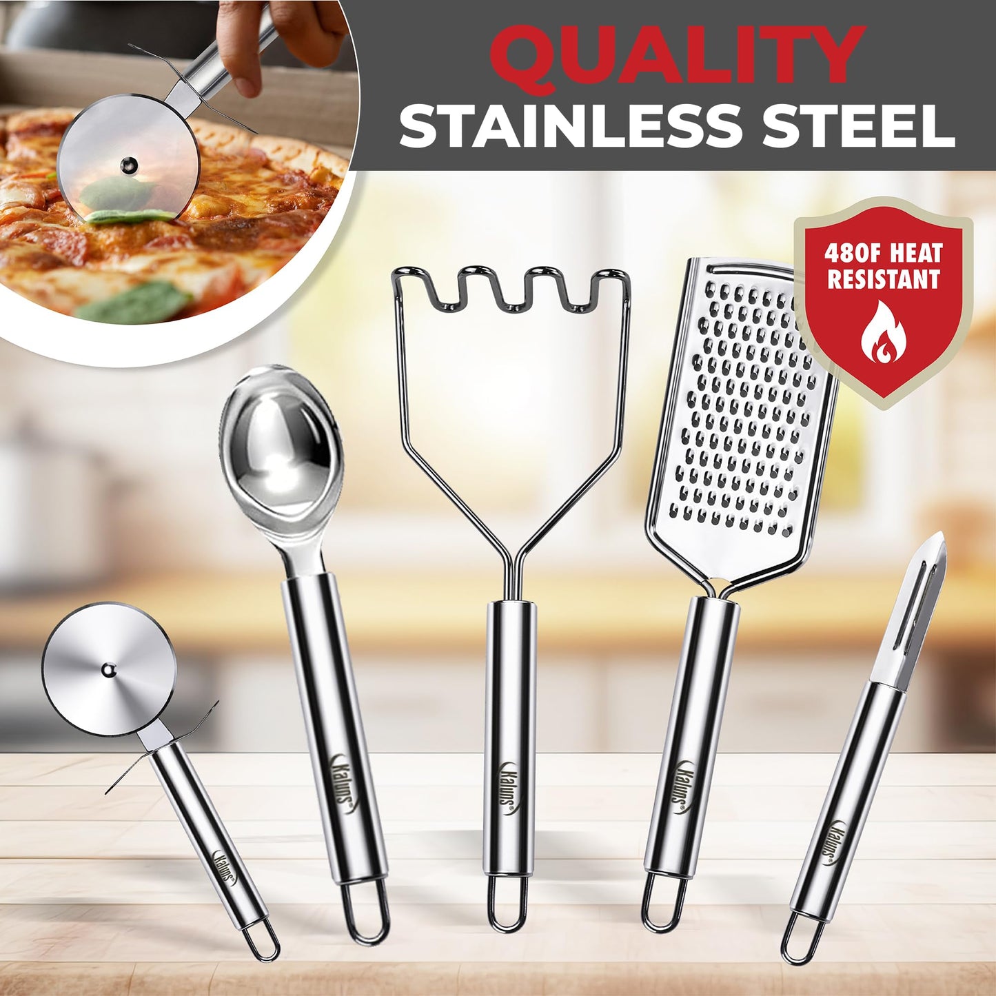 50-Piece Silicone Kitchen Utensils Set - Mothers's Day Gifts for Moms and Wives and Dads and Husbands - Complete Kitchen Set 800°F Heat-Resistant Non-Stick Premium Silicone Cooking Utensils with Wooden Handles