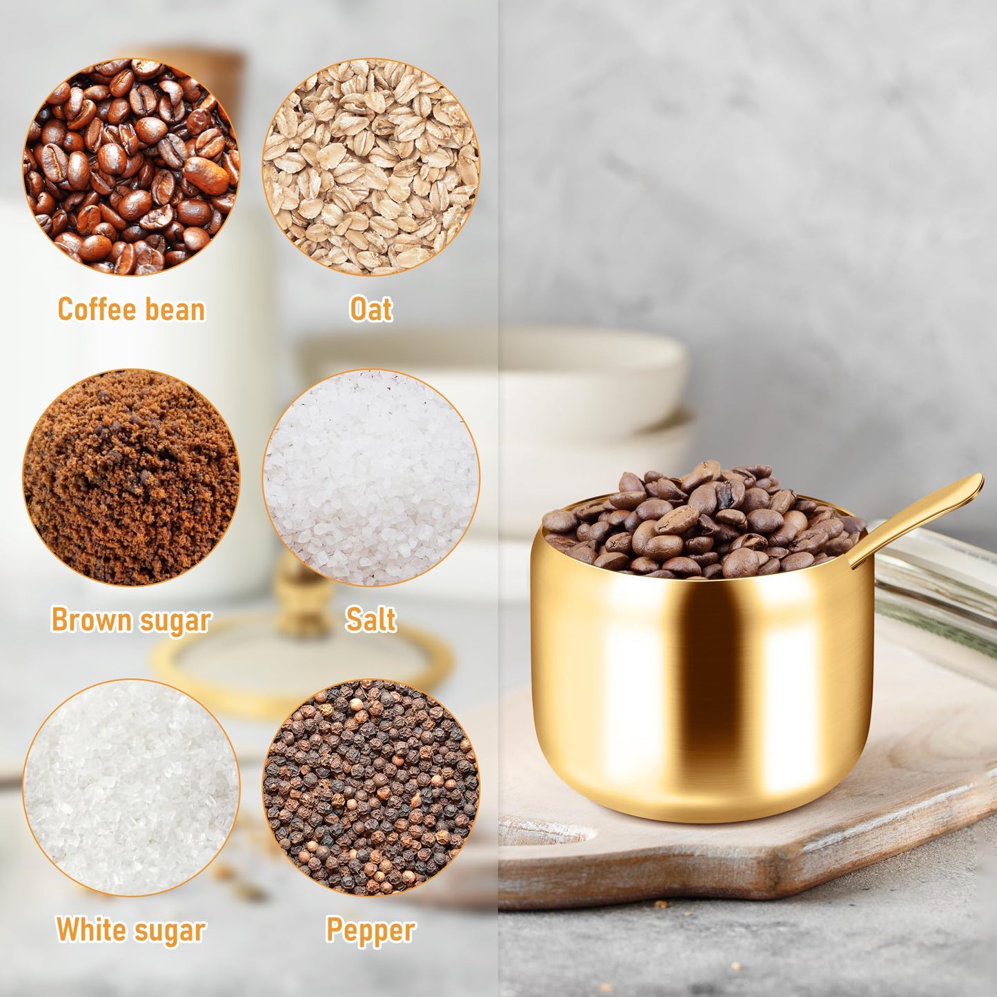 2 Pcs Coffee and Sugar Dispenser with Tray - 10 oz Sugar Bowl with Glass Lid and Spoon for Coffee Bar Accessories Kitchen Storage for Salt,Coffee Bean,Brown Sugar Cubes (Gold)