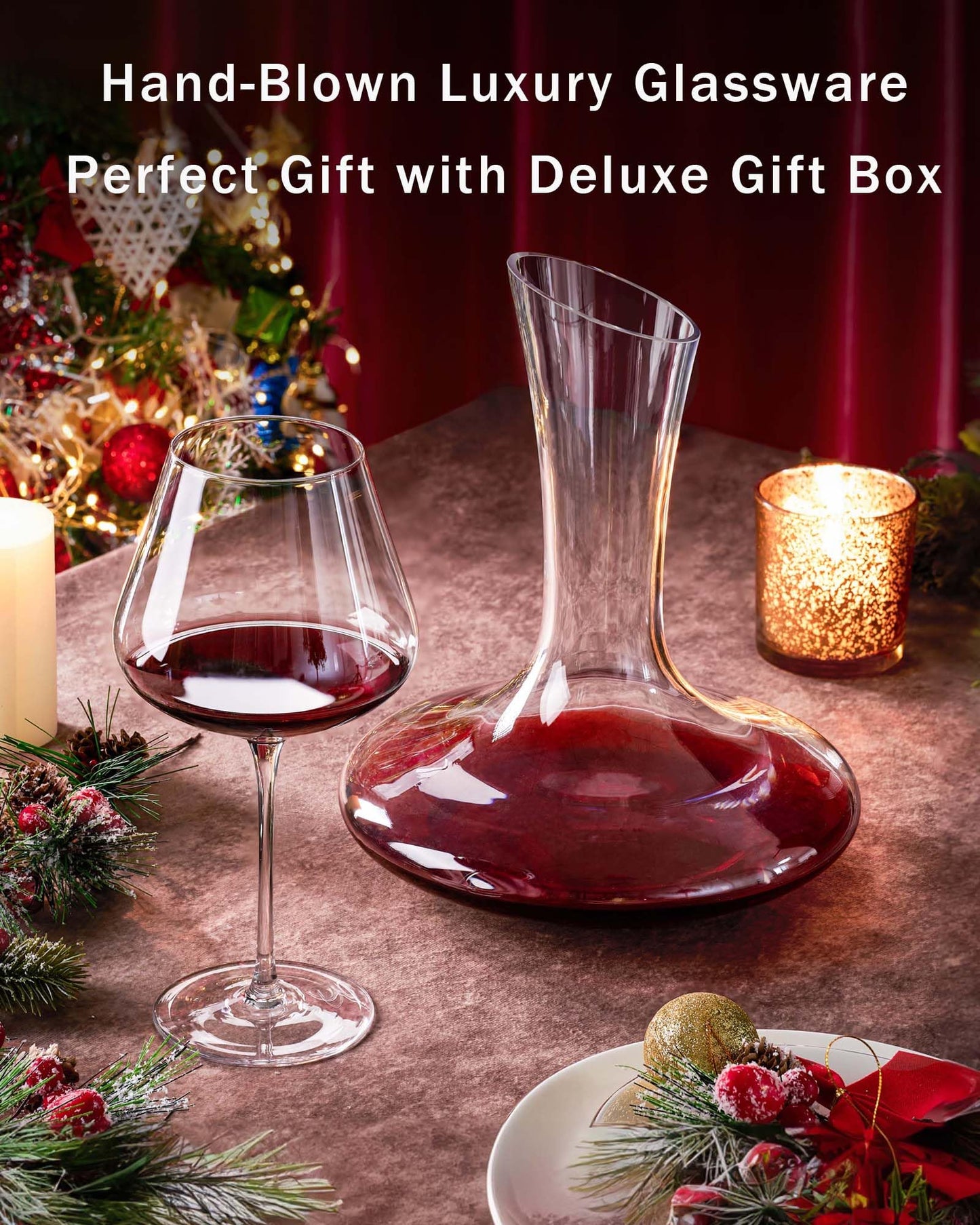 Hand Blown Italian Style Crystal Burgundy Wine Glasses - Lead-Free Premium Crystal Clear Glass - Set of 2-21 Ounce - Gift-Box for any Occasion