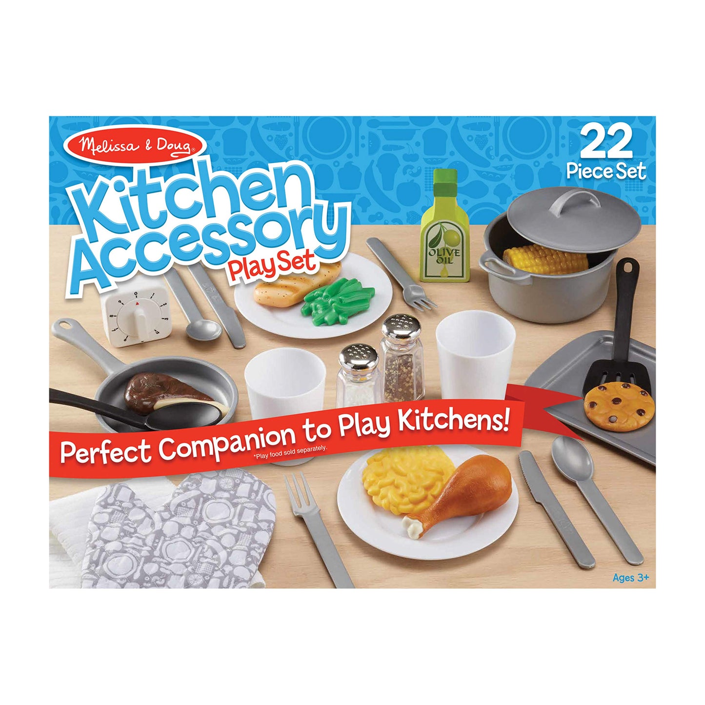Melissa & Doug 22-Piece Play Kitchen Accessories Set - Utensils, Pot, Pans, and More , White