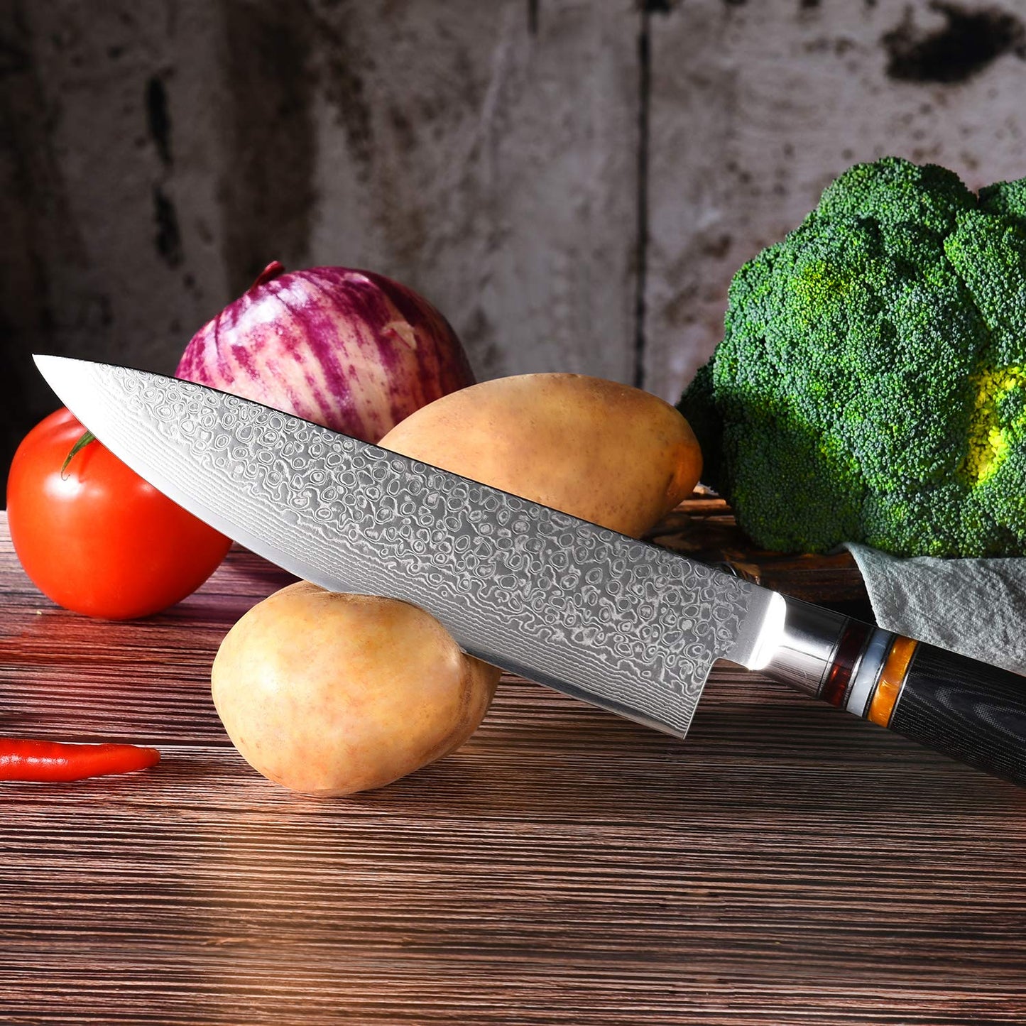 Yaiba Chef Knife 8-Inch Damascus Japanese Knife VG10 Stainless Steel, Razor Sharp Kitchen Cooking Knife with Ergonomic Handle