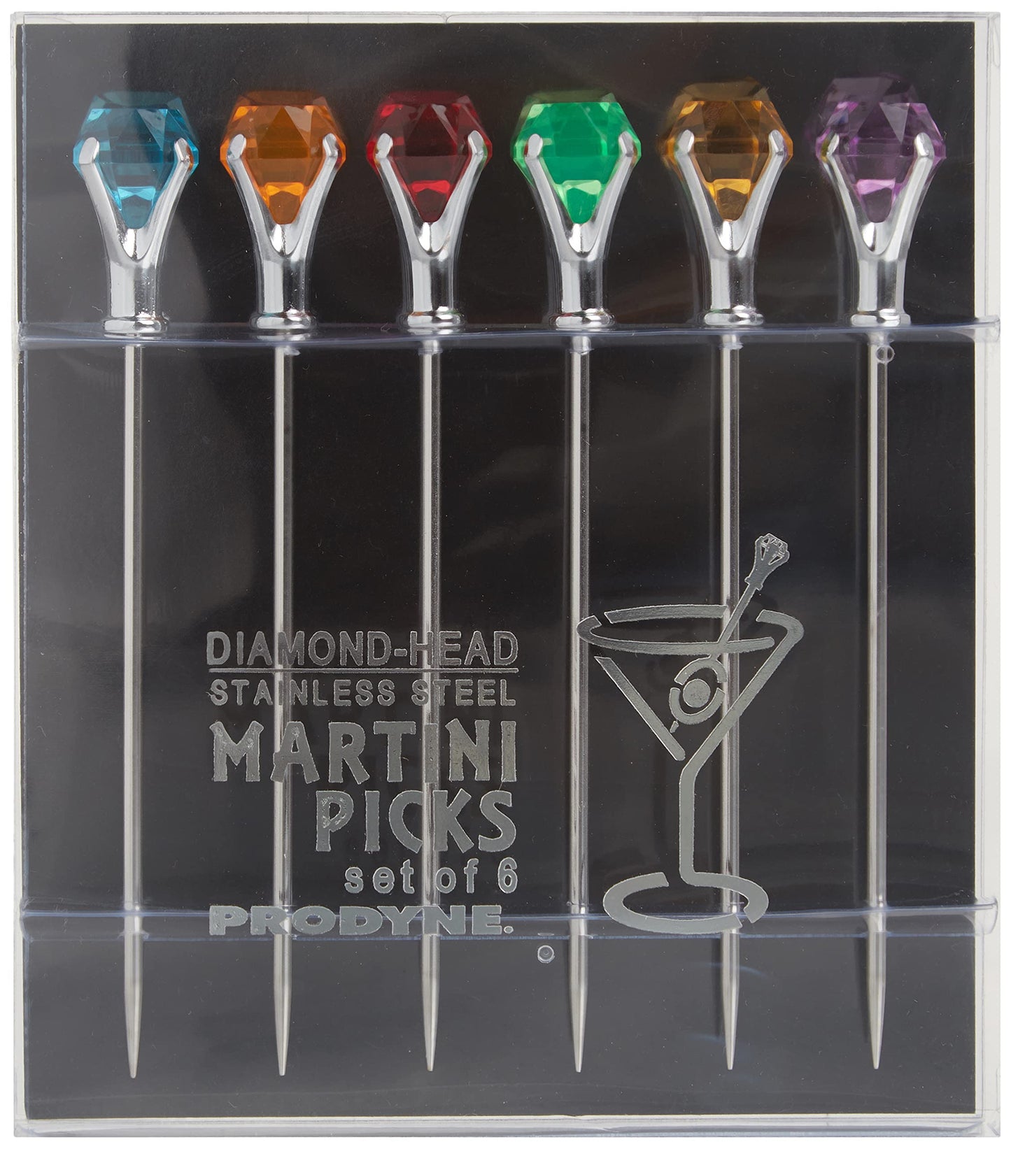 Prodyne DM-6-C Colorful Diamond-Head Martini Picks, Set of 6, Multicolor, 1oz