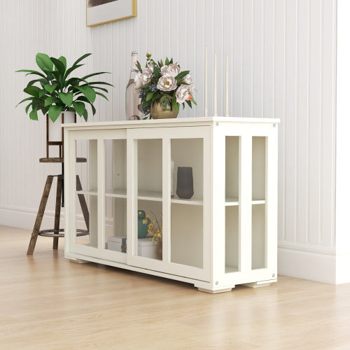 Kitchen Storage Cabinet with Glass Door - White