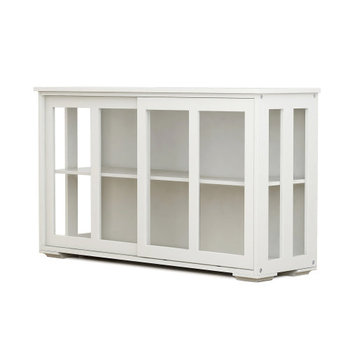 Kitchen Storage Cabinet with Glass Door - White