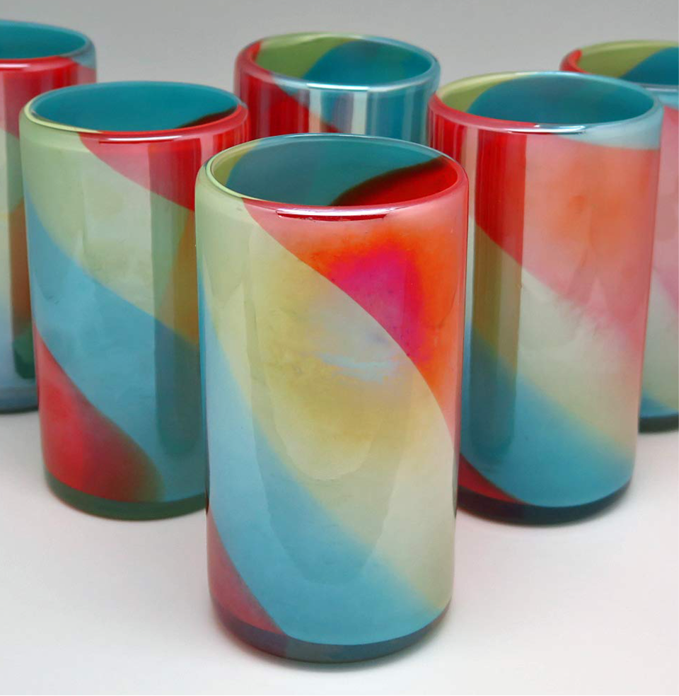 Hand-Blown Tropical Tricolor Mexican Glasses, 18 Oz. (Set of 6)