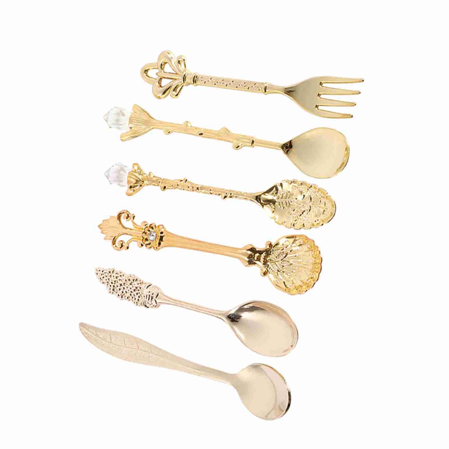 6-Piece Retro Royal Style Metal Mini Coffee Spoon and Fork Set