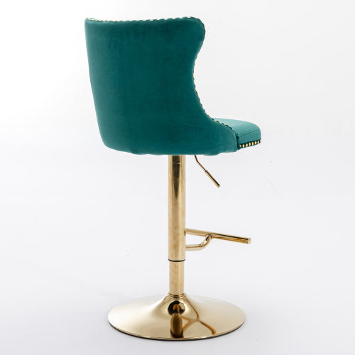 Golden Swivel Velvet Barstools Adjusatble Seat Height From 25-33 Inch Green,Set Of 2