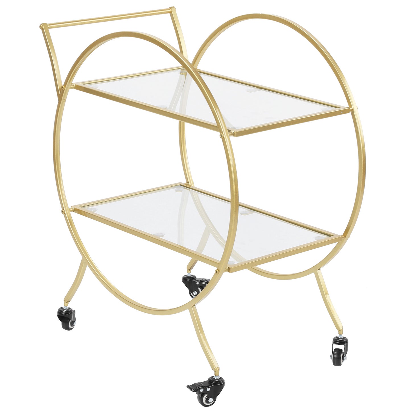 Glam Contemporary 2-Tier Gold-Toned Kitchen Trolley Bar and Serving Cart with Wheels