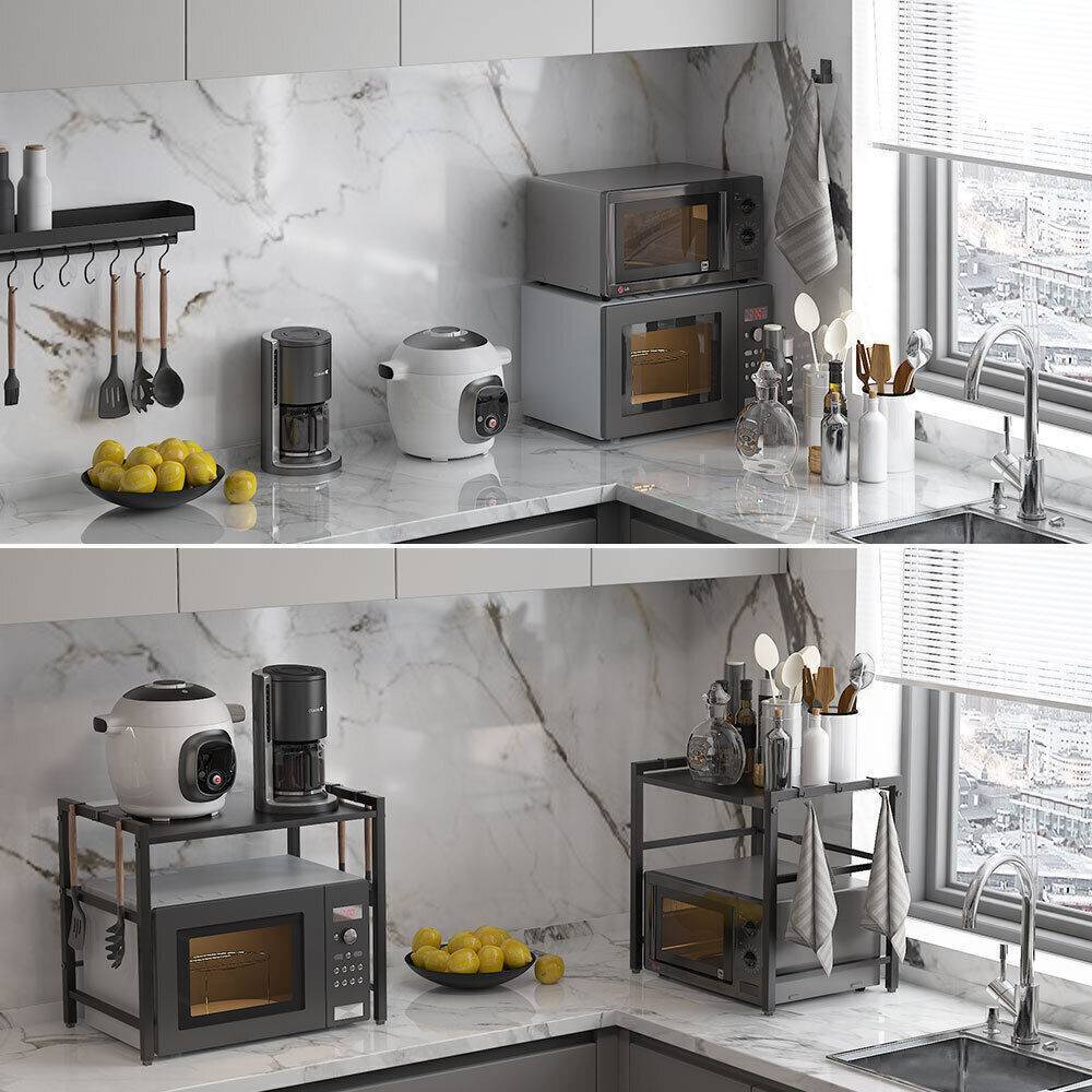 Practical Black Kitchen Storage Rack with 6 Hooks