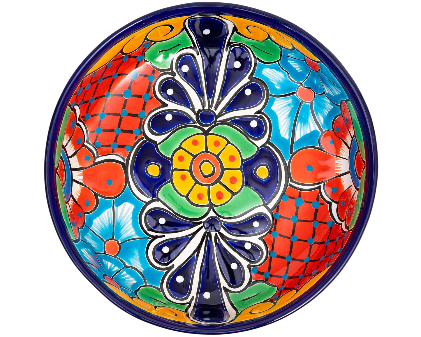 Enchanted Talavera Mexican Talavera Ceramic Hand-Painted Large Serving Bowl Pasta Bowl Fruit Bowl Salad Bowl Party Platter Holiday Bakeware Dish (Cobalt)