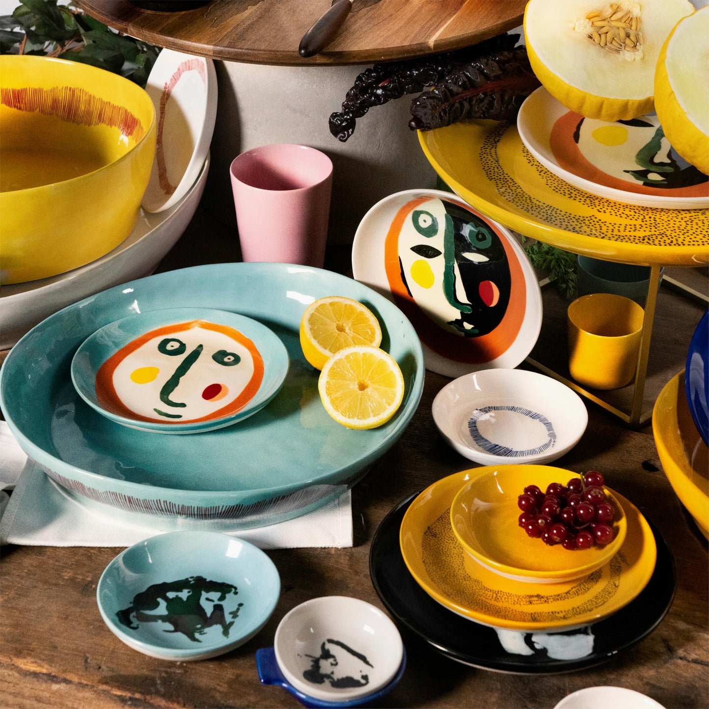 Serax Blue Serving Plate with Face | Feast tableware by Ottolenghi | Serving Tray Dish Set for 1 | Stoneware Microwave Safe Plates | Farmhouse Kitchen and Dinnerware Sets for Home, Party