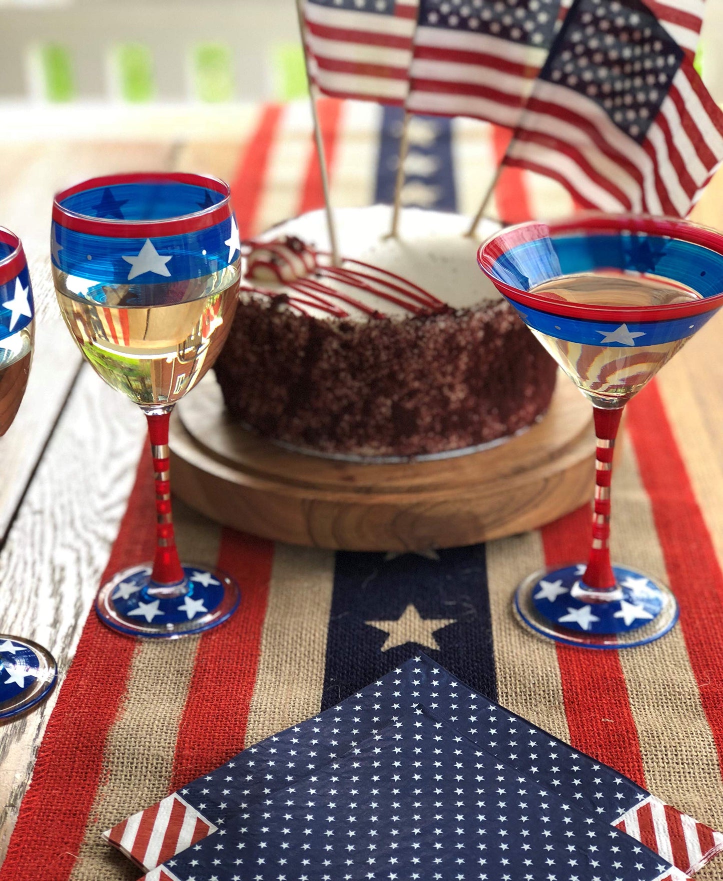 Golden Hill Studio Hand Painted Martini Glasses Set of 2 - Patriotic Collection - Hand Painted Glassware by USA Artists - Unique and Decorative Martini Glasses, July 4th Kitchen Table Décor