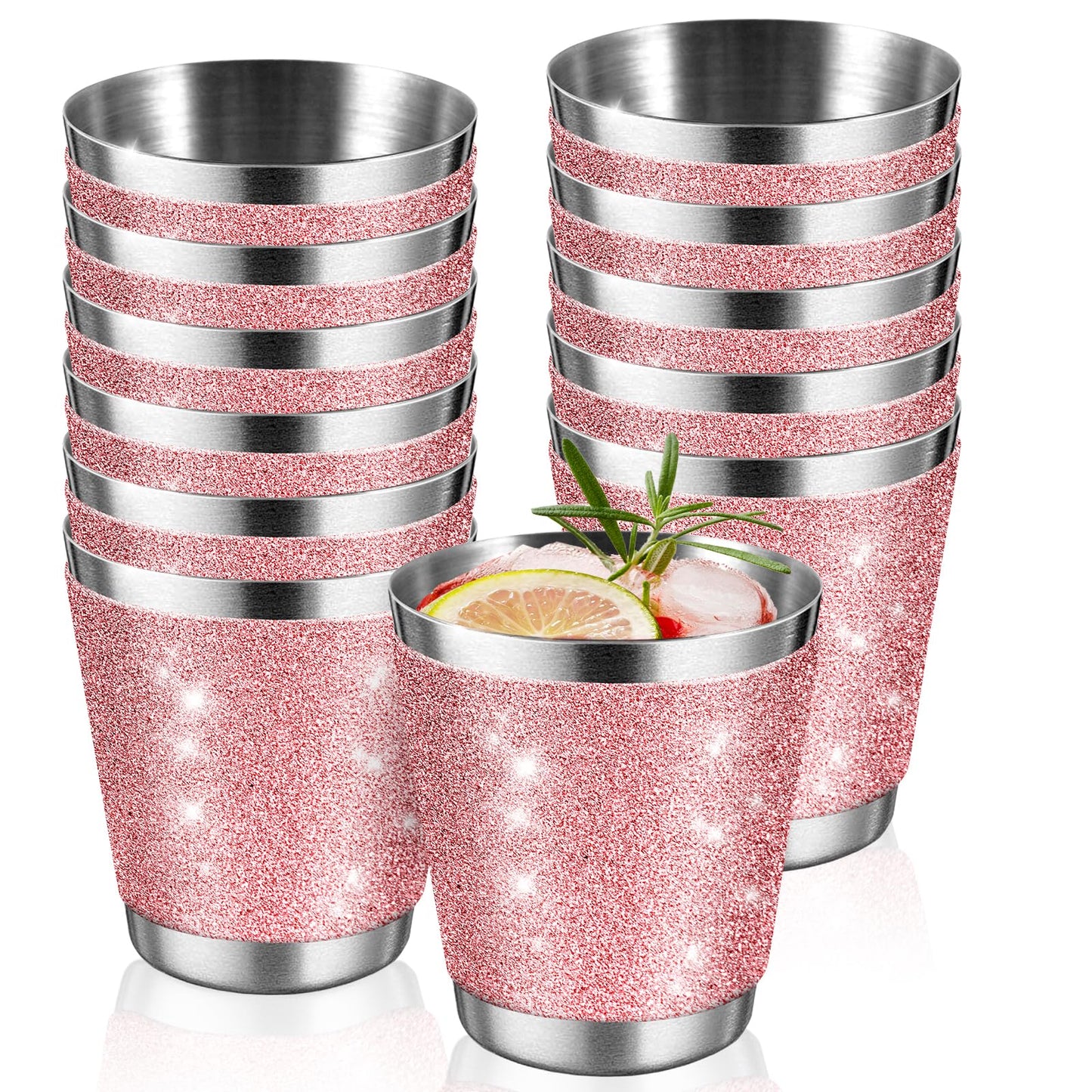 12 Pack Rose Red Stainless Steel Shot Glasses 1Oz Bling Wine Glasses Glitter Shot Glasses Metal Shot Glasses Set Of 12 Bachelorette Party Supplies For Bride Wedding Whiskey Women Birthday (1.5 Inch)