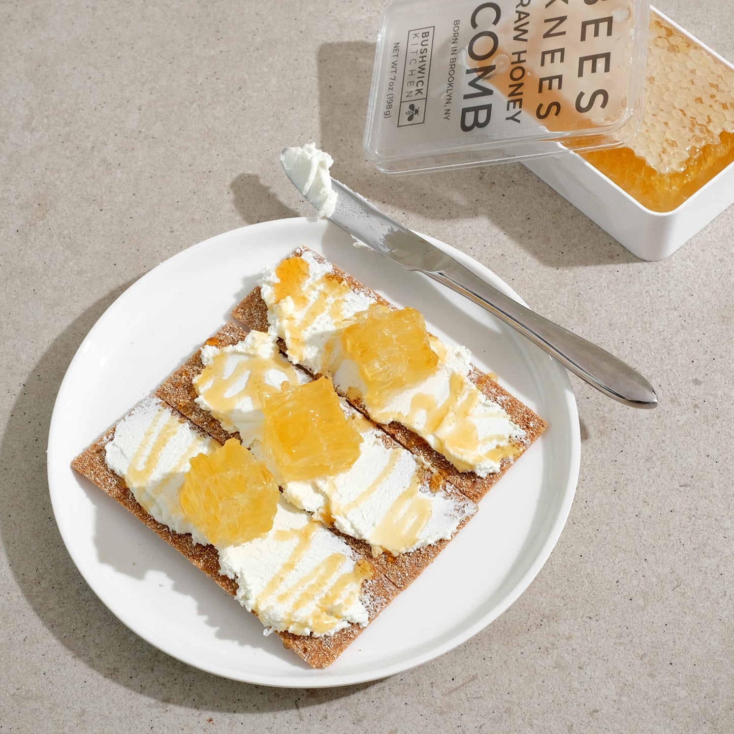 Bees Knees Raw Honeycomb, 100% Edible, All-Natural Gourmet Honeycomb in Double Sealed Packaging, Acacia Honey Comb with Sweet, Light Flavor, Foodie Gifts, Tea Gifts, Unique Gift Ideas (7 Oz.)