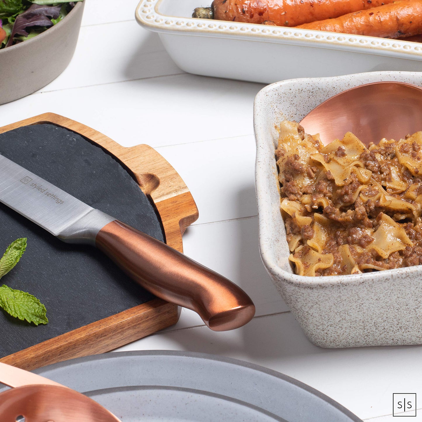 Copper Knife Set with Block and Sharpener – 14-Piece Rose Gold Knives with Black Knife Block and Built-In Sharpener – Stylish Copper Kitchen Accessories and Decor for Cooking and Prepping