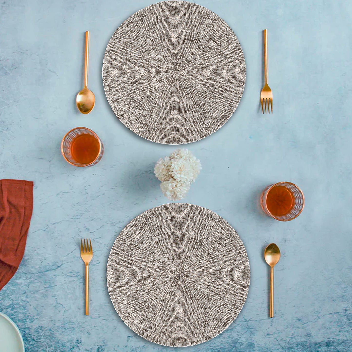 Goroly Home Beaded Placemats for Dining Table, Rustic Farmhouse Hand Made Glitz Table Top Charger for Christmas Easter New Year Thanksgiving Family Party Celebration- 13 Inch Set of 4- Silver Mercury