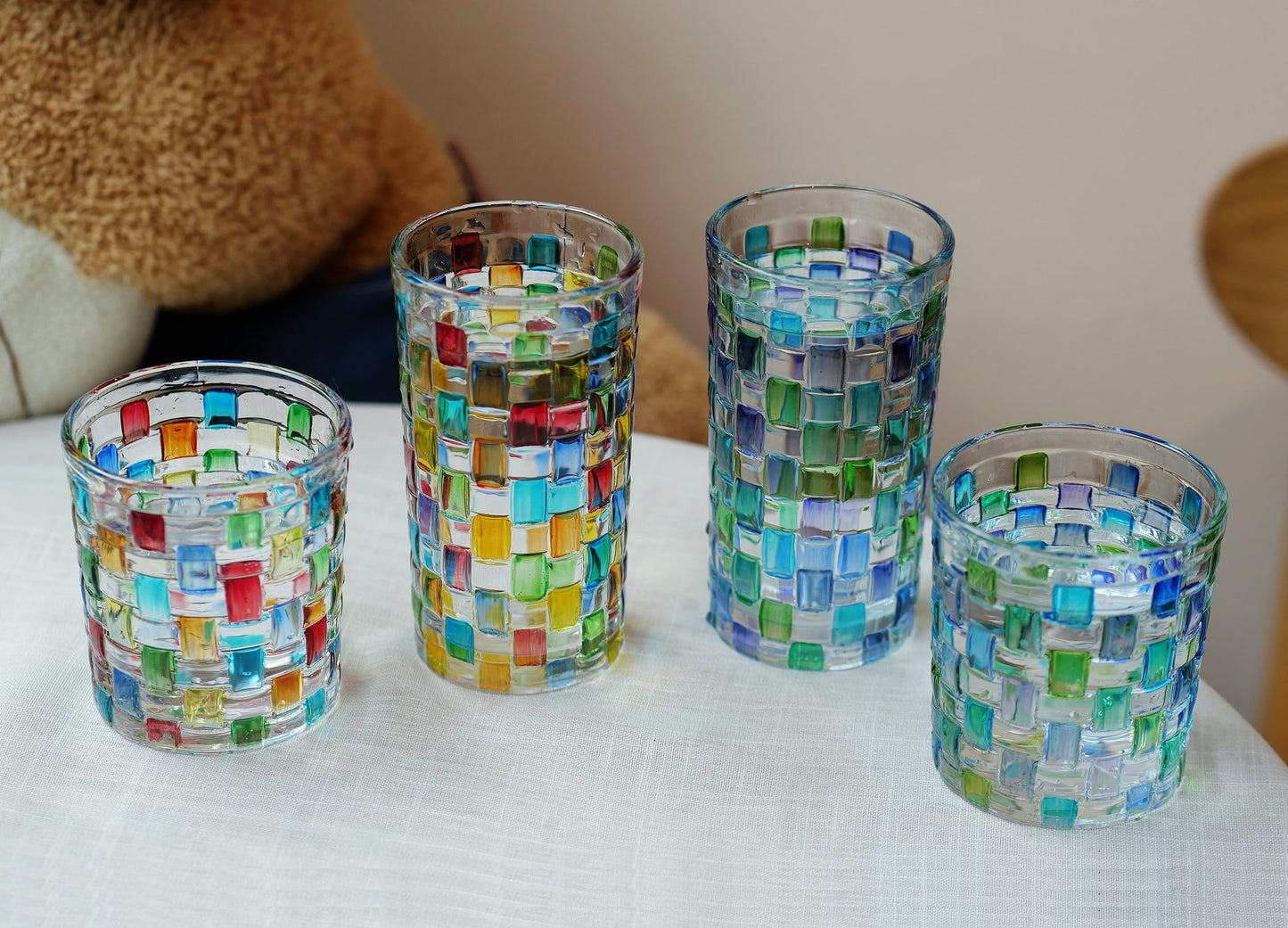 TUCHACA Colored Water Glasses. Colorful Drinking Glass Cups Set of 2 (2 colors). Whiskey Tumblers 10 oz. Renaissance Hand Painted Stained Glasses. The Gift for Cups Enthusiasts.