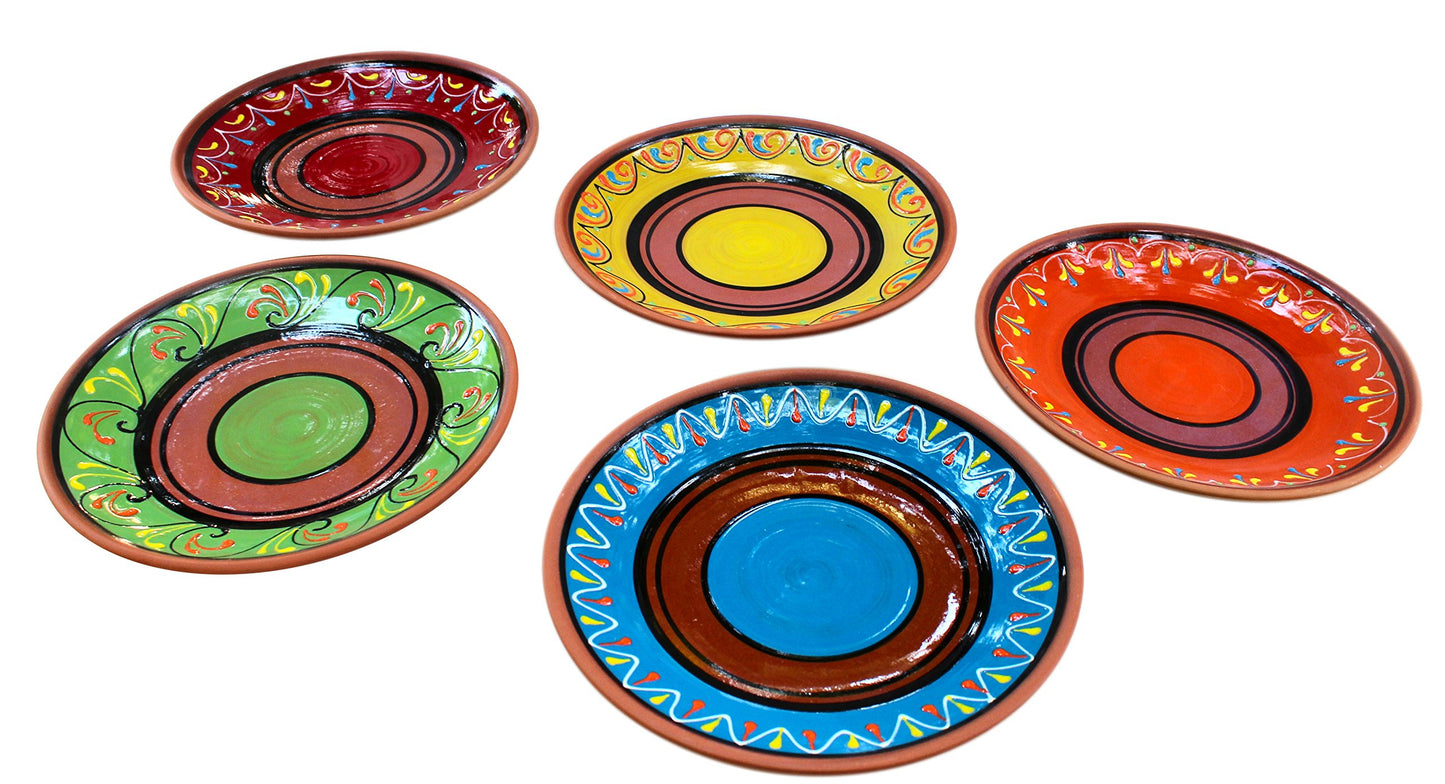 Cactus Canyon Ceramics Spanish Terracotta 5-Piece Small Dinner Plate Set (European Size), Multicolor