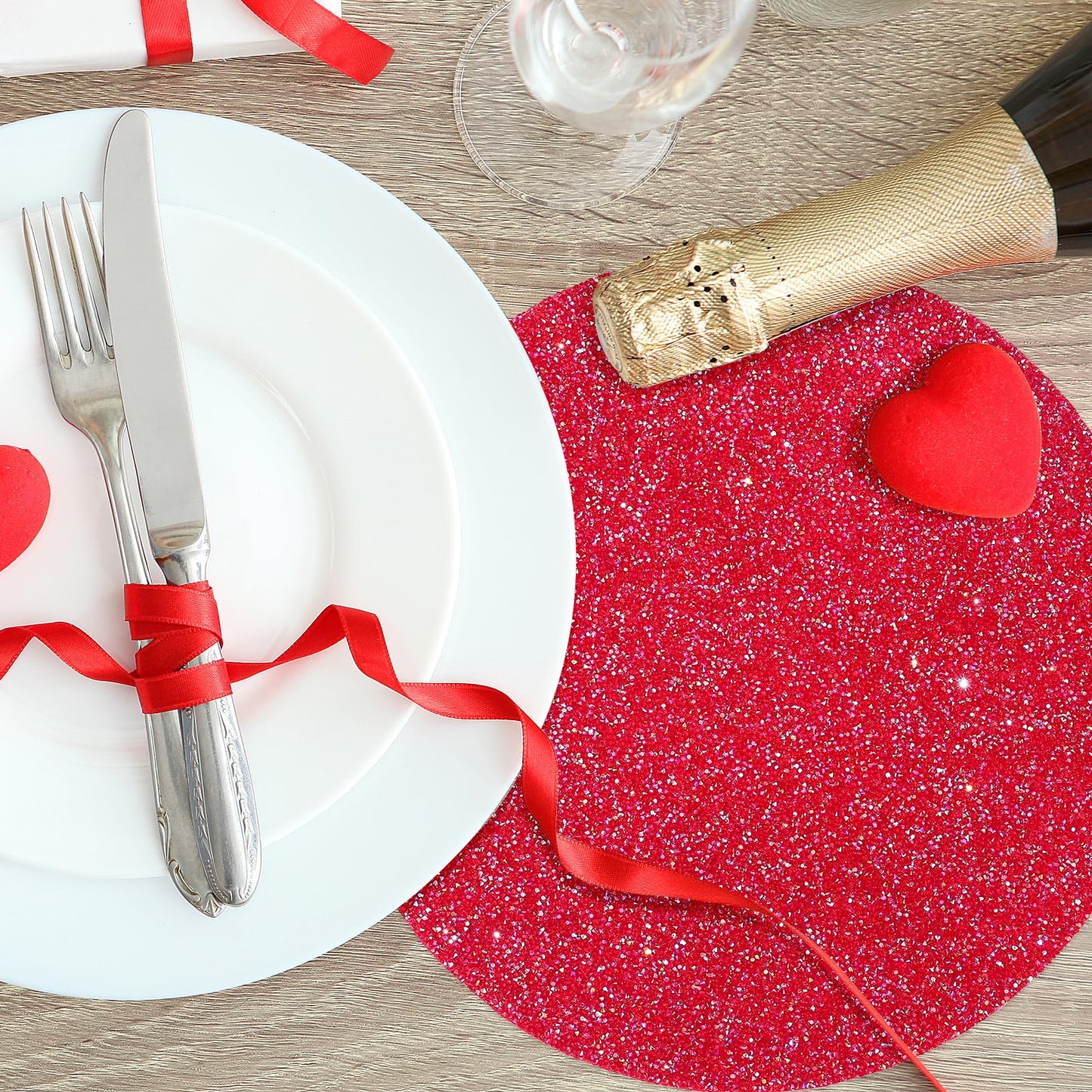 Cumouna Placemat with Red Rhinestones Round Glitter Decoration Table Mat for Valentine Holiday New Year Centerpiece Kitchen Table Party Tableware Decor 15 Inches (Red AB, 1 Piece)
