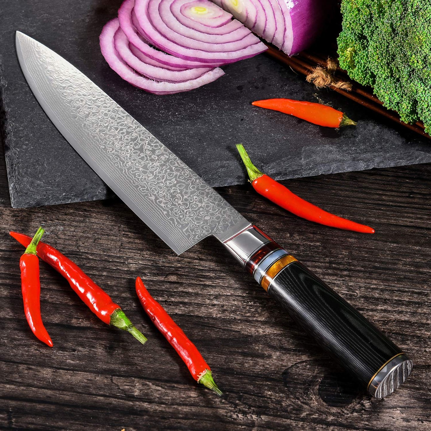 Yaiba Chef Knife 8-Inch Damascus Japanese Knife VG10 Stainless Steel, Razor Sharp Kitchen Cooking Knife with Ergonomic Handle