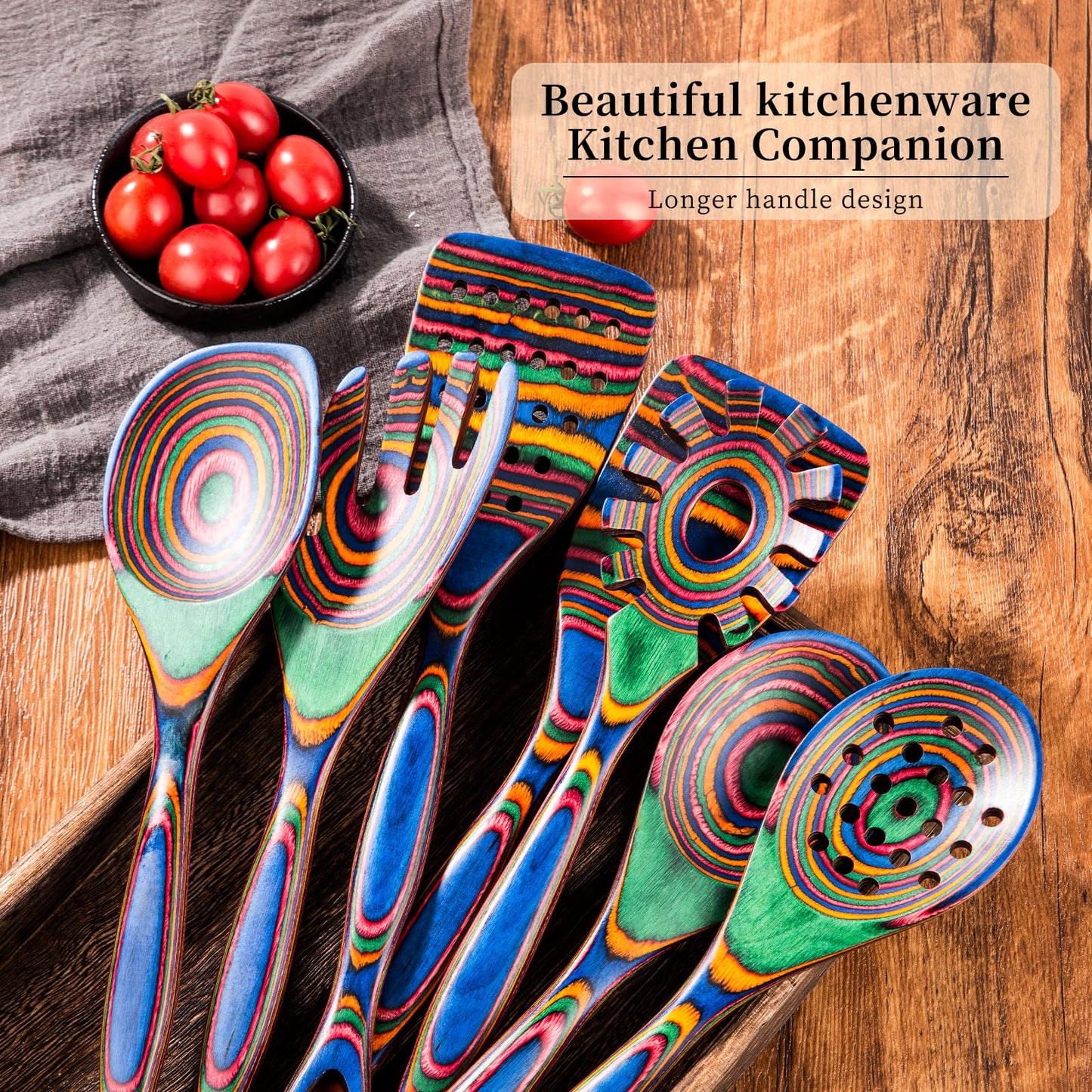Gudamaye Pakkawood 7-Piece Wooden Cooking Utensils, Wooden Spoons for cooking, Wooden Utensil set,Pakkawood kitchen Utensils for Cooking, Non-Stick Spoon, Household Essentials, Heat-Resistant Spoons