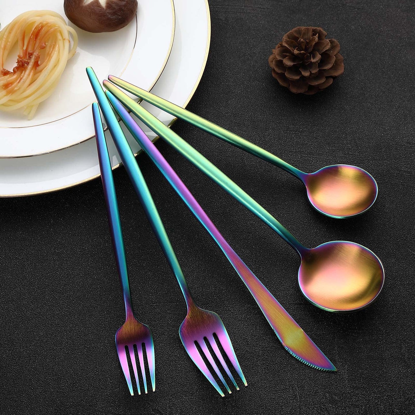 Rainbow Flatware Matte Silverware Set - 20 Piece 18/10 Colorful Stainless Steel Flatware Cutlery Utensils Tableware Set Service for 4, Includes Knife/Fork/Spoon, Reusable, Dishwasher Safe
