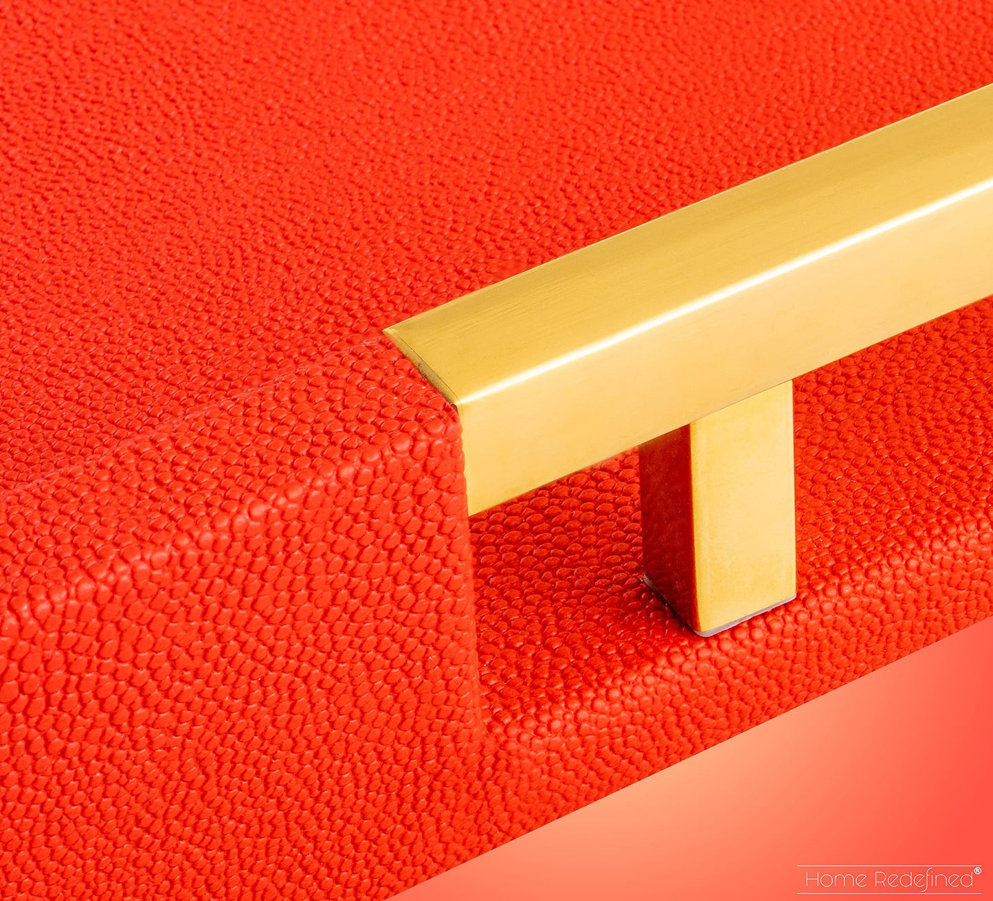 Modern Elegant 18"x12" Rectangle Red Shagreen Faux Leather Decorative Tray Ottoman Coffee Table Perfume Living Room Kitchen Serving Tray with Gold Polished Metal Handles by Home Redefined