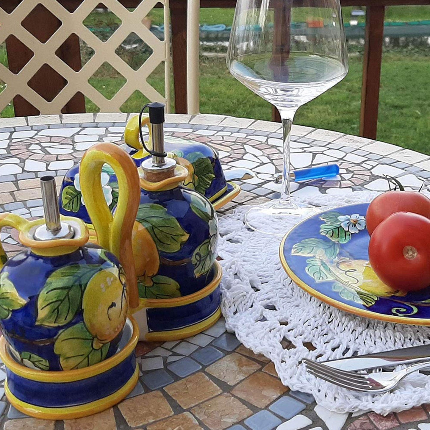 Italian Ceramic Cheese Board Lemon Blue - 10.38 inch Hand Painted Serving Platter for Kitchen - Made in ITALY Tuscany - Italian Pottery Serving Dish - Home Decor Ceramics Slate Cheese Tray