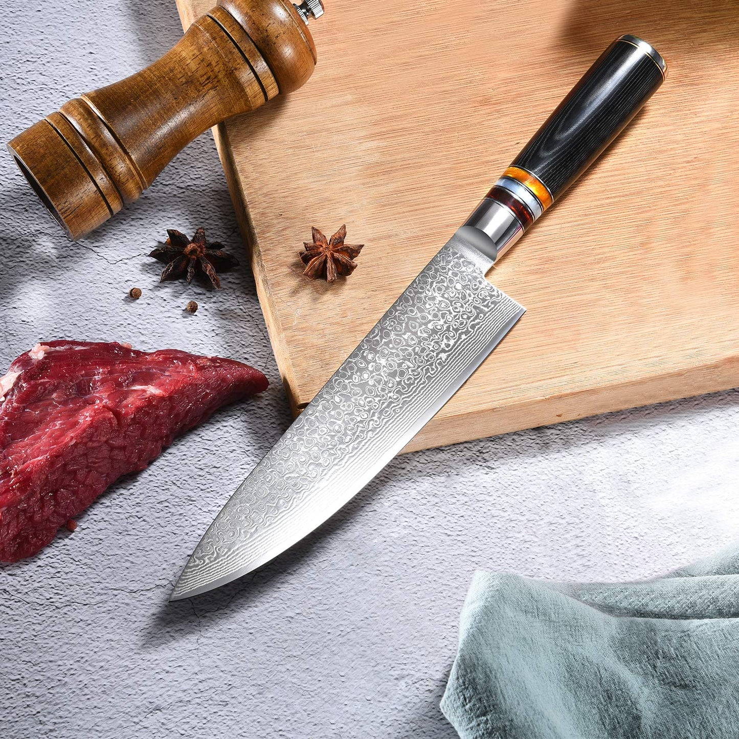 Yaiba Chef Knife 8-Inch Damascus Japanese Knife VG10 Stainless Steel, Razor Sharp Kitchen Cooking Knife with Ergonomic Handle