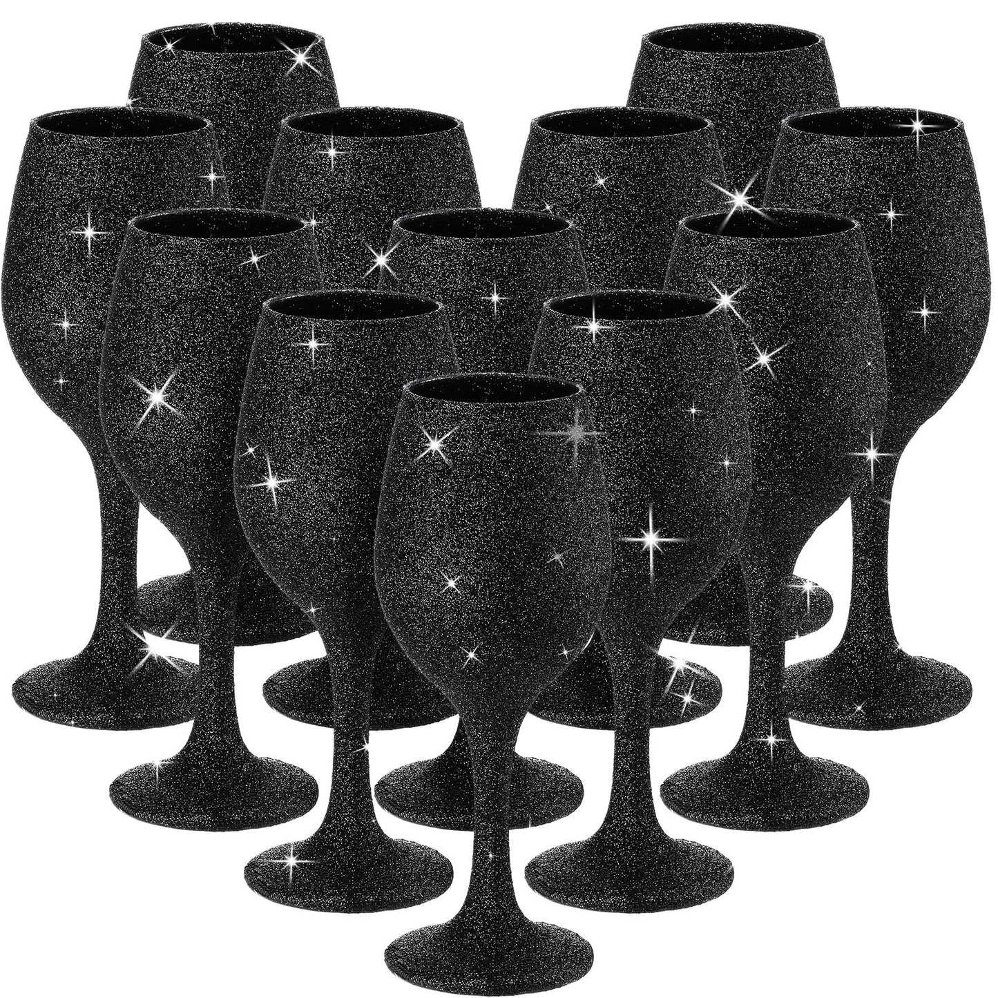 Singhoow Christmas Wine Glasses Set of 12, Glitter Long Stem Wine Glasses 13.5 oz Glitter Glass Wine Cups for Wedding, Anniversary and Home(Black)