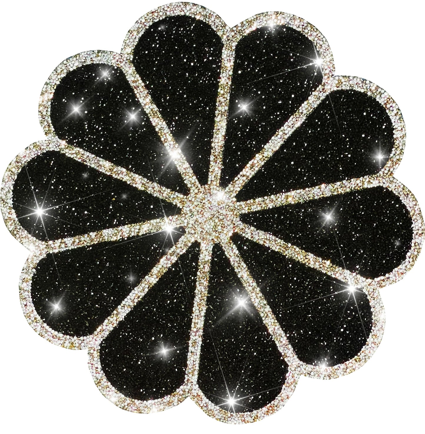 Washable Waterproof Diamond Circle Placemats for Round Tablescape Decor for Dinner and Kitchen Bling Placemats for Weddings & Special Events (Black)