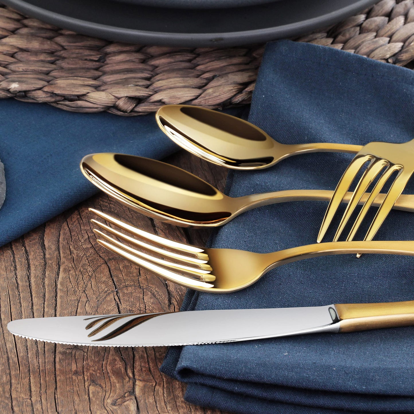 Artaste 56938 Rain 18/10 Stainless Steel Flatware 20-Piece Set, Gold Finish, Service for 4