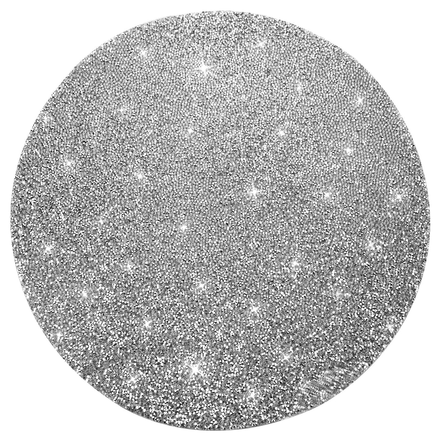 Cumouna Silver Placemat Sparkle Crushed Rhinestones Round Washable Elegant Glitter Table Mat for Fall Halloween Wedding Christams Kitchen Home Decor Housewarming Gifts (15 Inch)