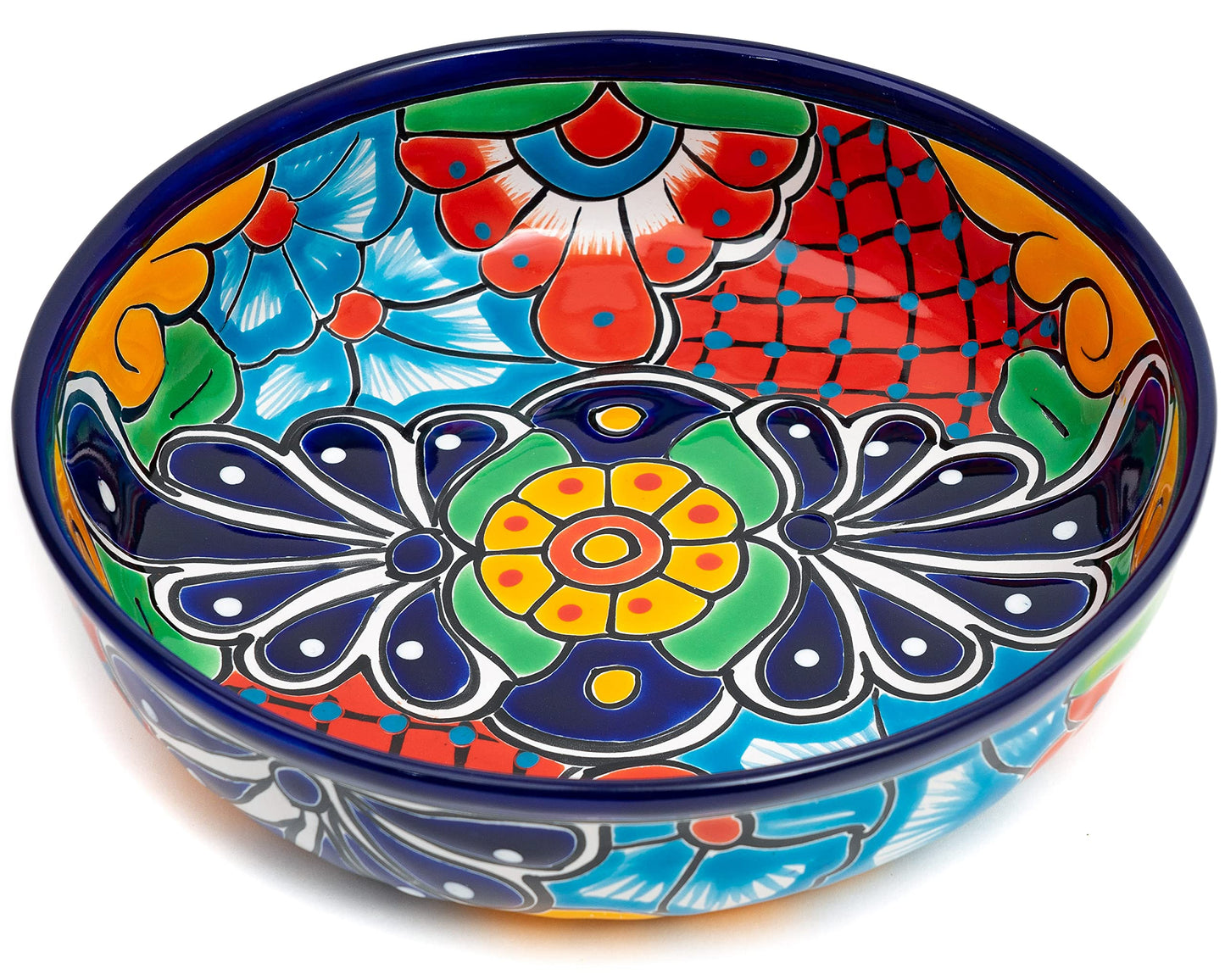 Enchanted Talavera Mexican Talavera Ceramic Hand-Painted Large Serving Bowl Pasta Bowl Fruit Bowl Salad Bowl Party Platter Holiday Bakeware Dish (Cobalt)
