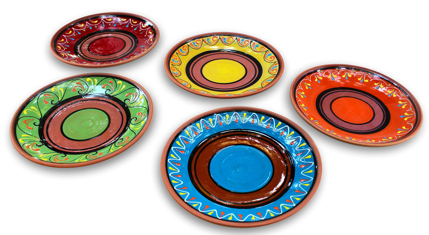 Cactus Canyon Ceramics Spanish Terracotta 5-Piece Small Dinner Plate Set (European Size), Multicolor