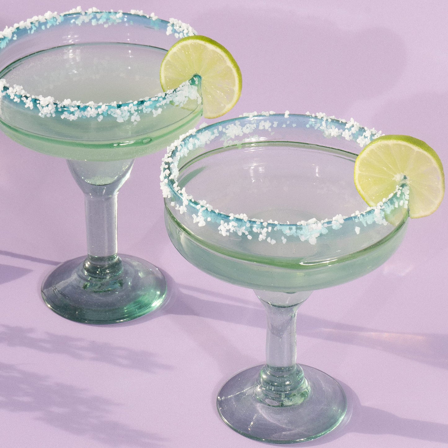 Mexican Glassware, Aqua Rims 16oz Margarita Glasses, Set of 2 Unique Hand Blown Glass, Handcrafted by Talented Artisans Thick & Sturdy Easy to hold