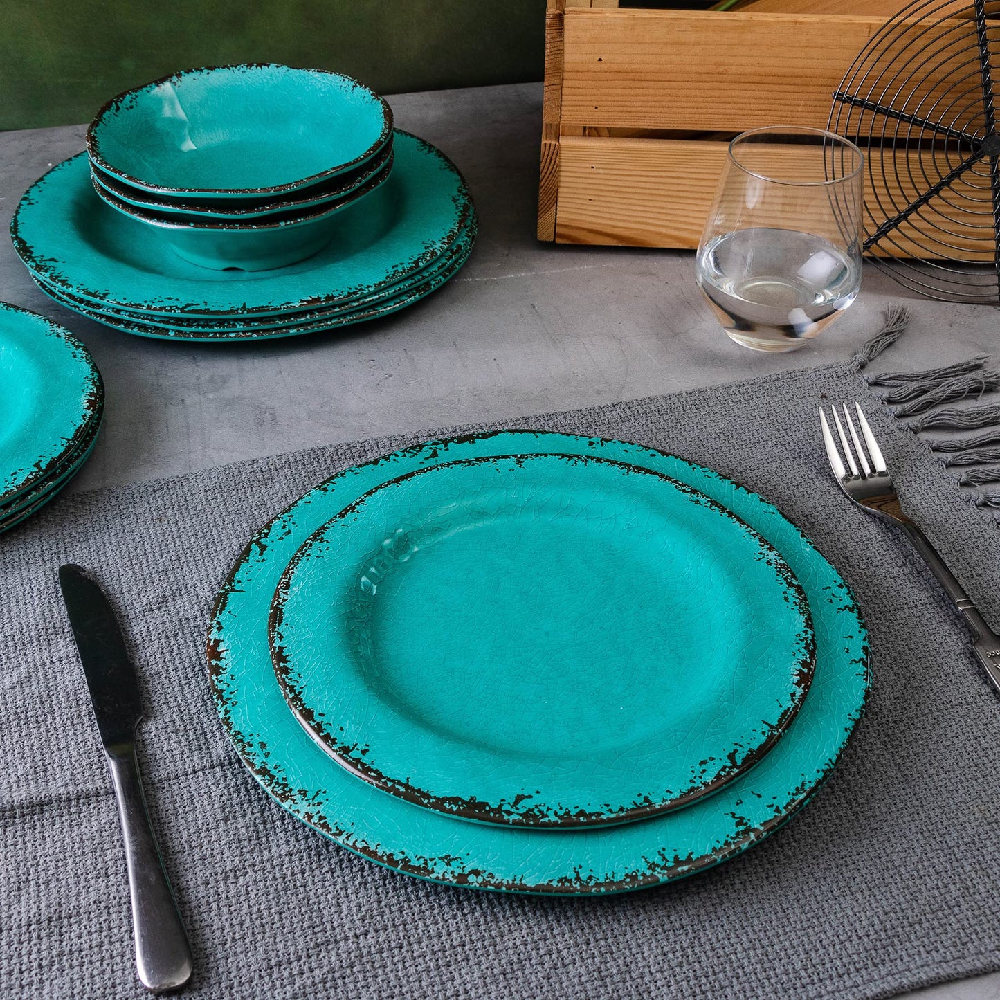 Teal Vintage Trim Melamine Serving Tray Set, Rectangular Large Serving Trays/Platters Set for Serving Food, BPA Free Food Serving Platters and Trays, Set of 2, 17.5"x 10", Teal
