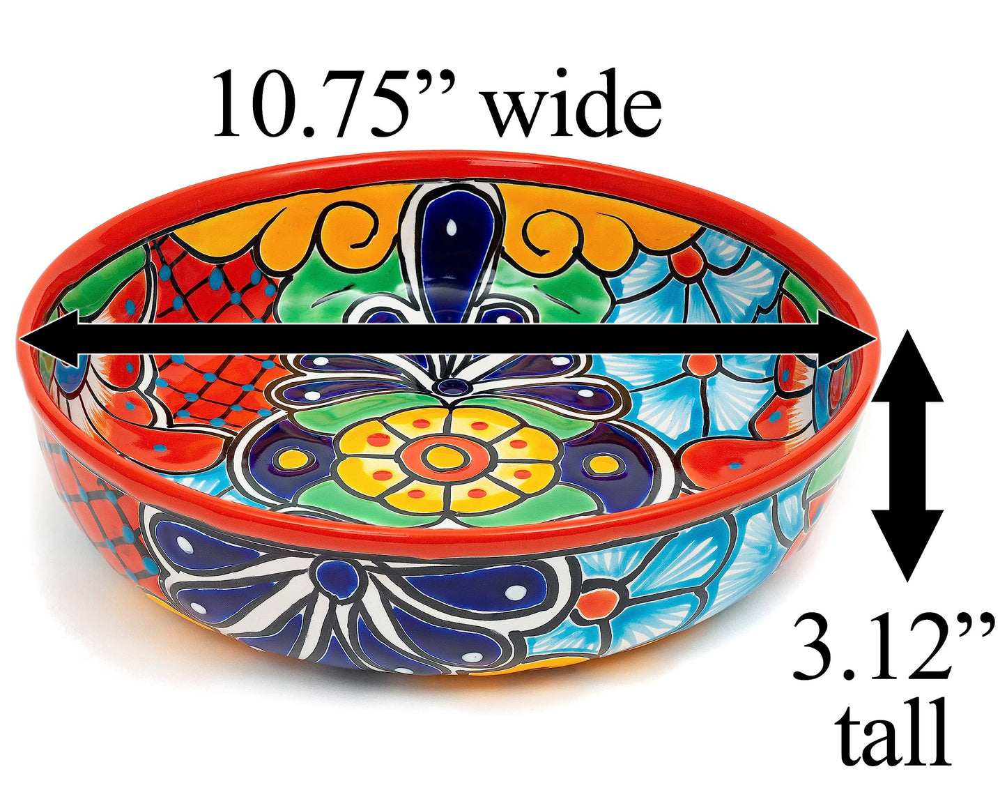 Enchanted Talavera Ceramic Hand-Painted Large Serving Bowl Pasta Bowl Fruit Bowl Salad Bowl Party Platter Holiday Bakeware Dish (Red)
