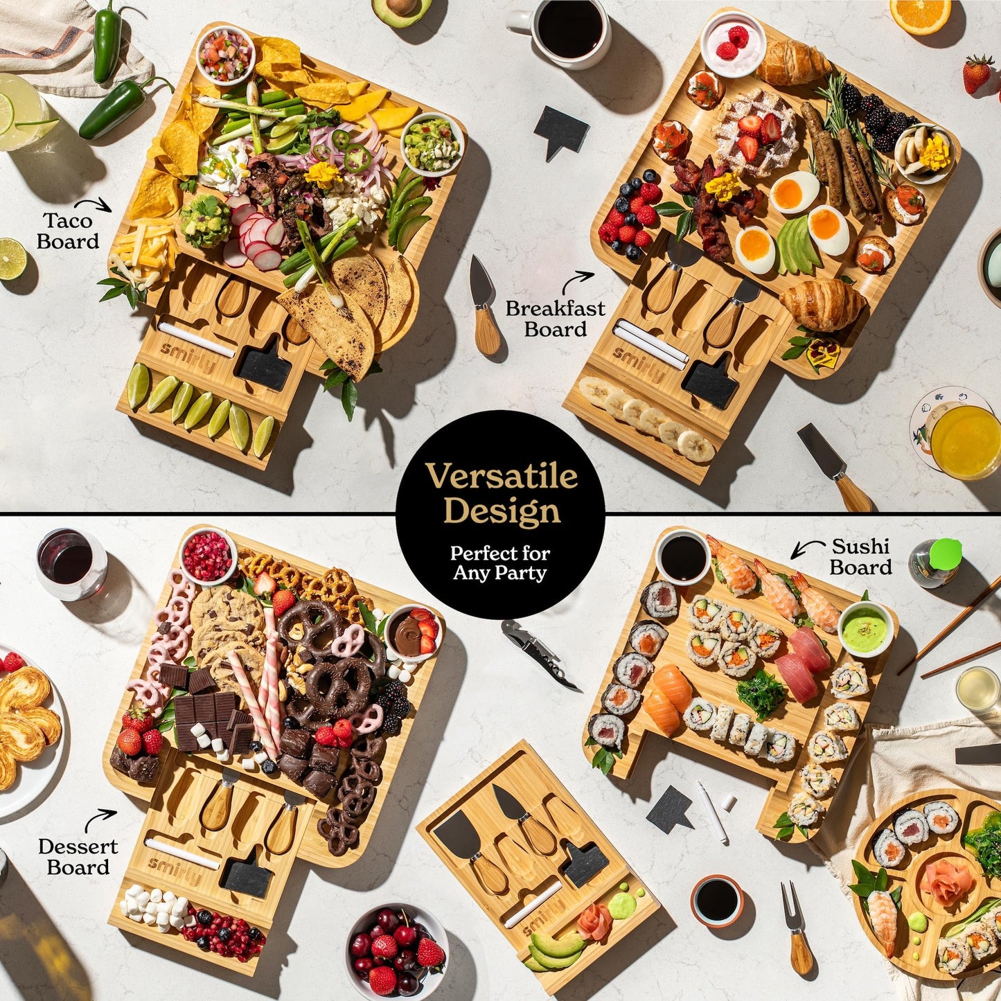 Smirly Charcuterie Boards Gift Set: Charcuterie Board Set, Bamboo Cheese Board Set - House Warming Gifts New Home, Wedding Gifts for Couple, Bridal Shower Gift