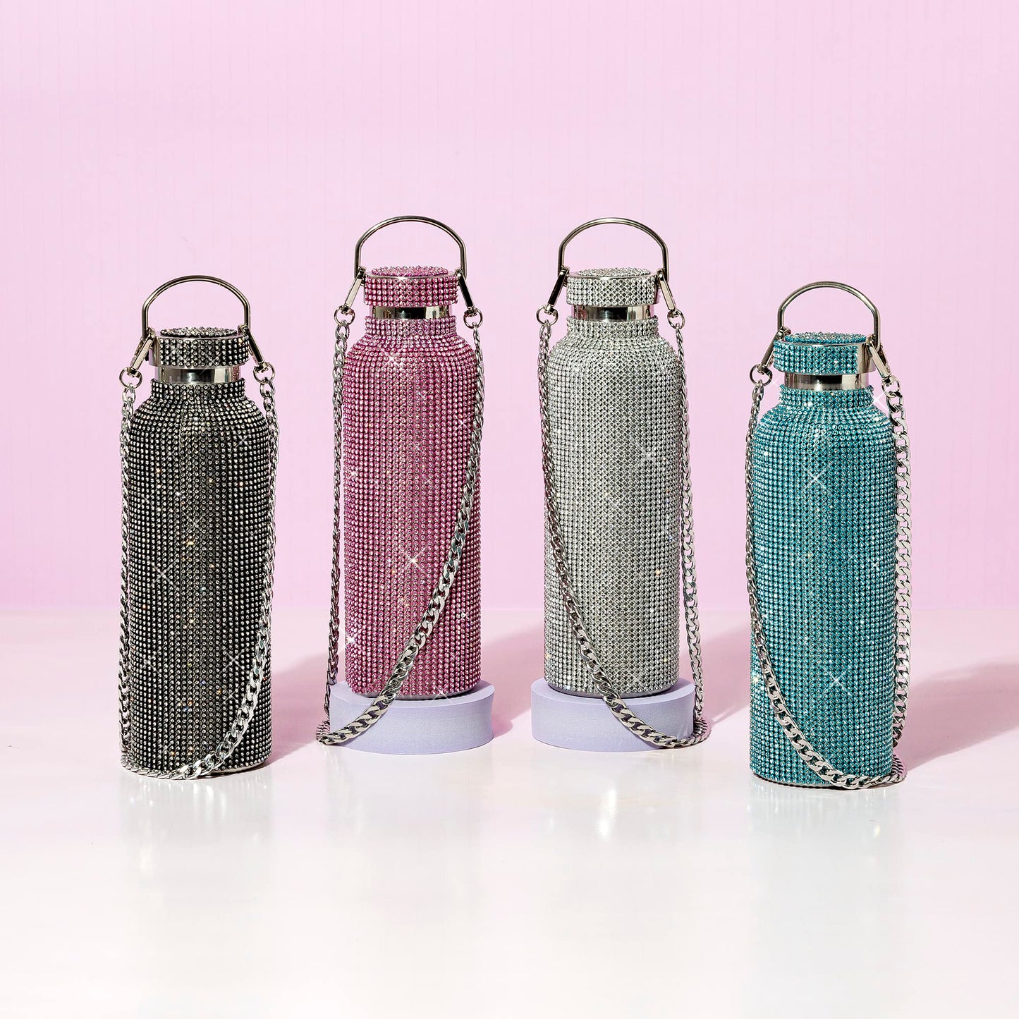 Paris Hilton Diamond Bling Water Bottle With Lid And Removable Carrying Strap, Stainless Steel Vacuum Insulated, Bedazzled With Over 5000 Rhinestones, 25-Ounce, Silver