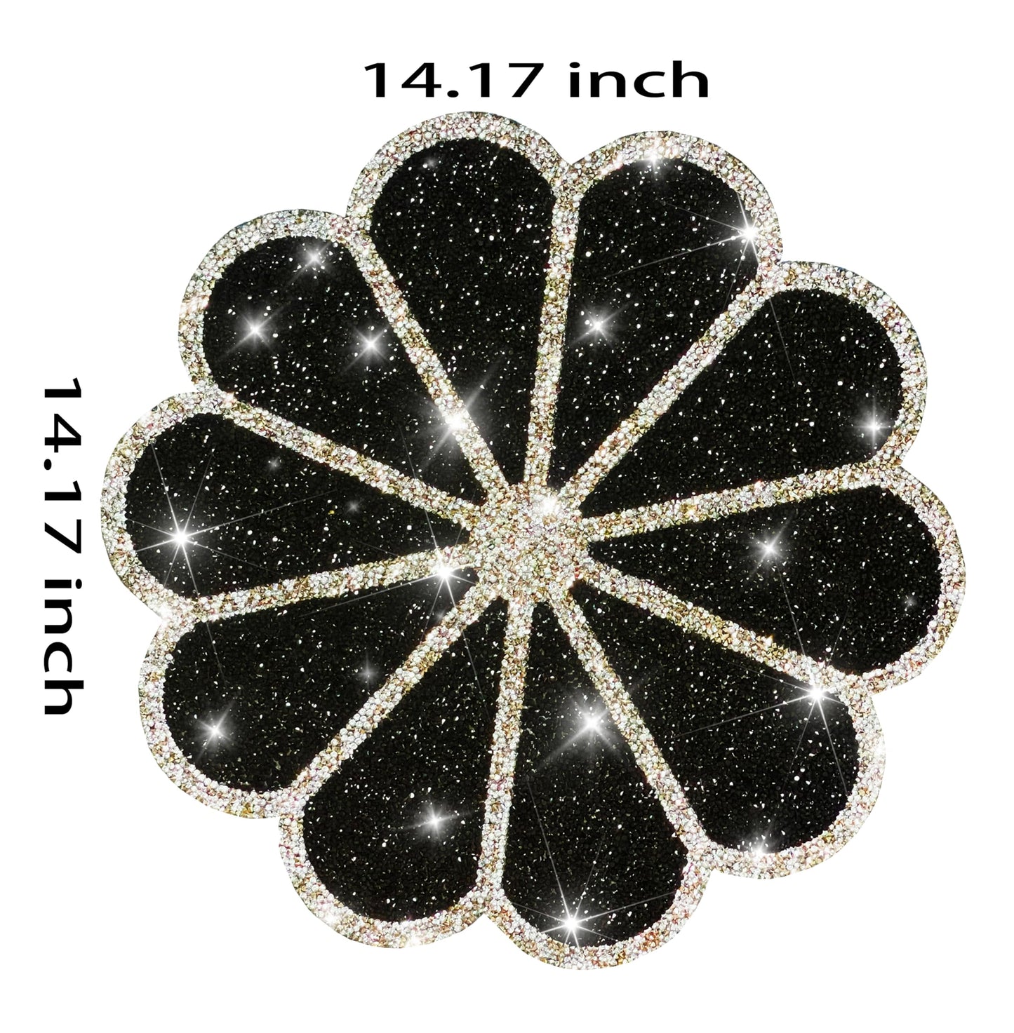 Washable Waterproof Diamond Circle Placemats for Round Tablescape Decor for Dinner and Kitchen Bling Placemats for Weddings & Special Events (Black)