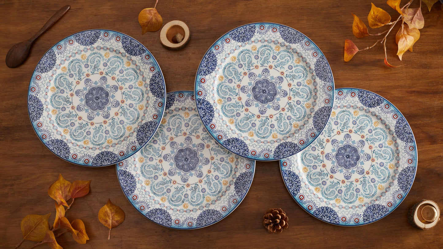 Bico Blue Talavera Dinner Plates Set of 4, Ceramic, 11 inch, for Pasta, Salad, Maincourse, Microwave & Dishwasher Safe