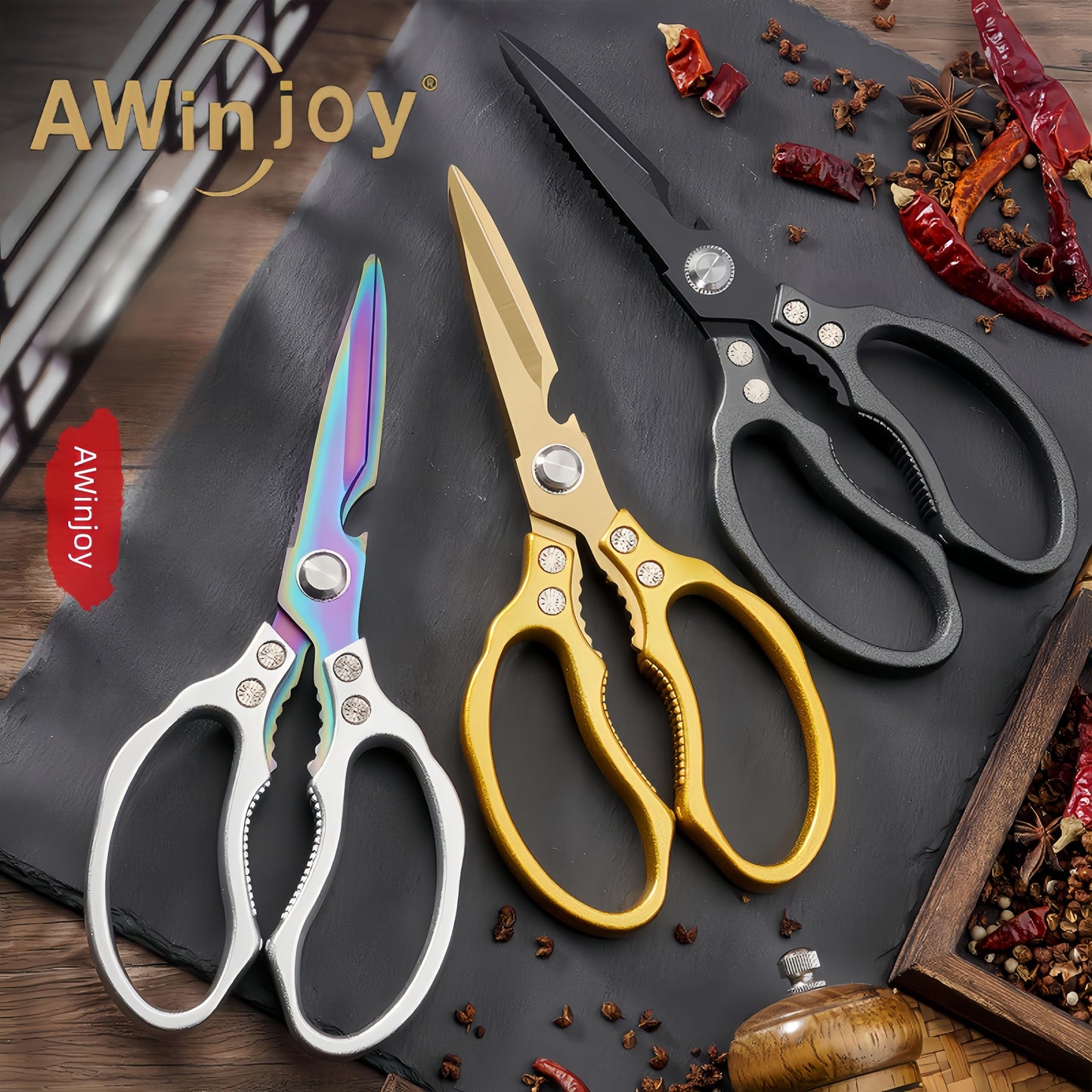 Sharp, Heavy Duty Kitchen Shears Dishwasher Safe, Gold Kitchen Accessories Cooking Shears for Kitchen Meat Chicken Fish Poultry Herb Bread (All Gold Tone)
